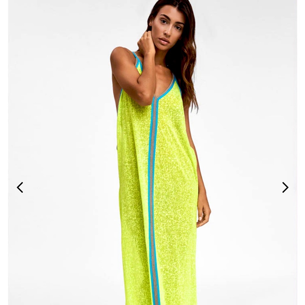 Pitusa Inca sundress | maxi dress | fluorescent yellow with blue trim | petite